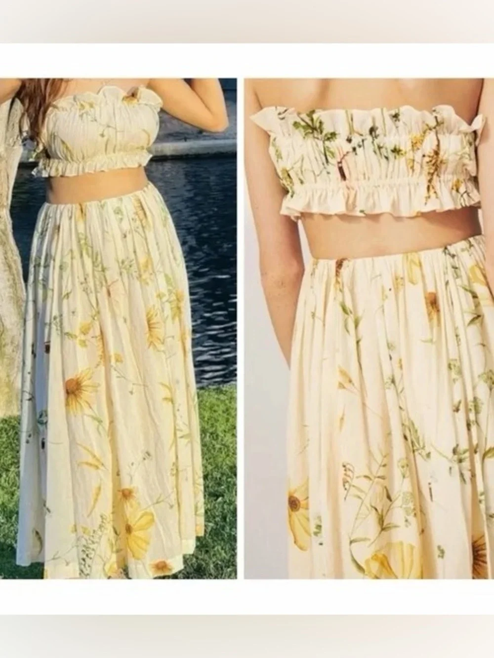 BNWT H&M wildflower sunflower floral print midi skirt and top 2 piece set - Picture 2 of 8